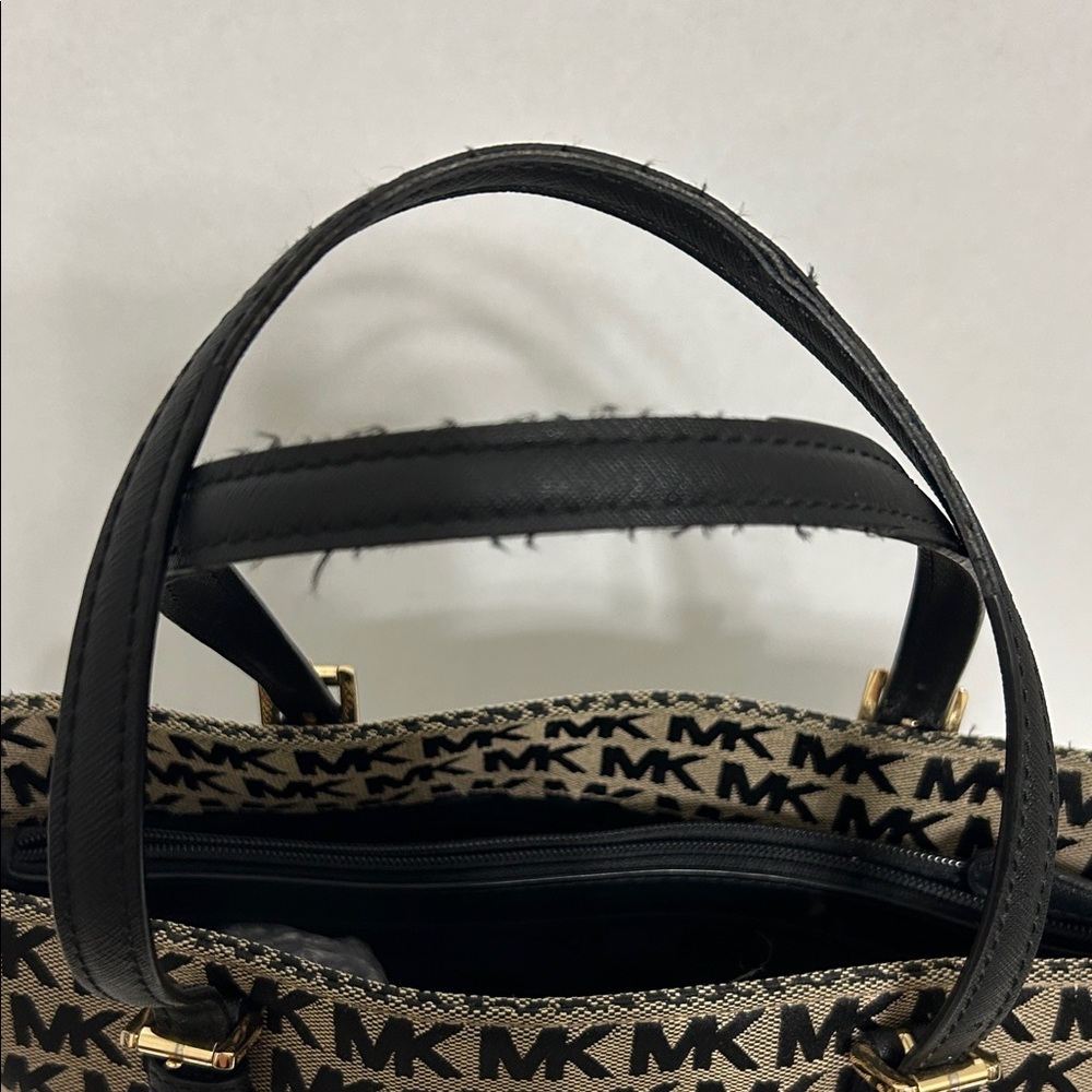 Michael Kors Black and Brown MK Logo Tote with Front Pocket - Picture 9 of 12